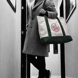 Trader Joe's Green and White Tote Bag